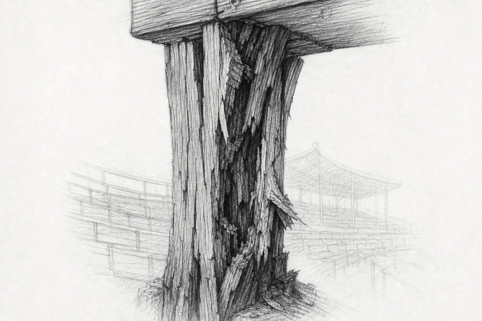 Original editorial illustration for A Phillies Game, a Rotten Balcony—and a Fight Over Blame; interpretive, not historical documentation.