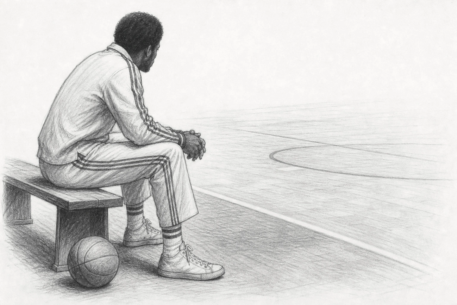 Original editorial illustration for Hal Greer Stayed. In His Last Sixers Season, He Ended Up on the Bench.; interpretive, not historical documentation.