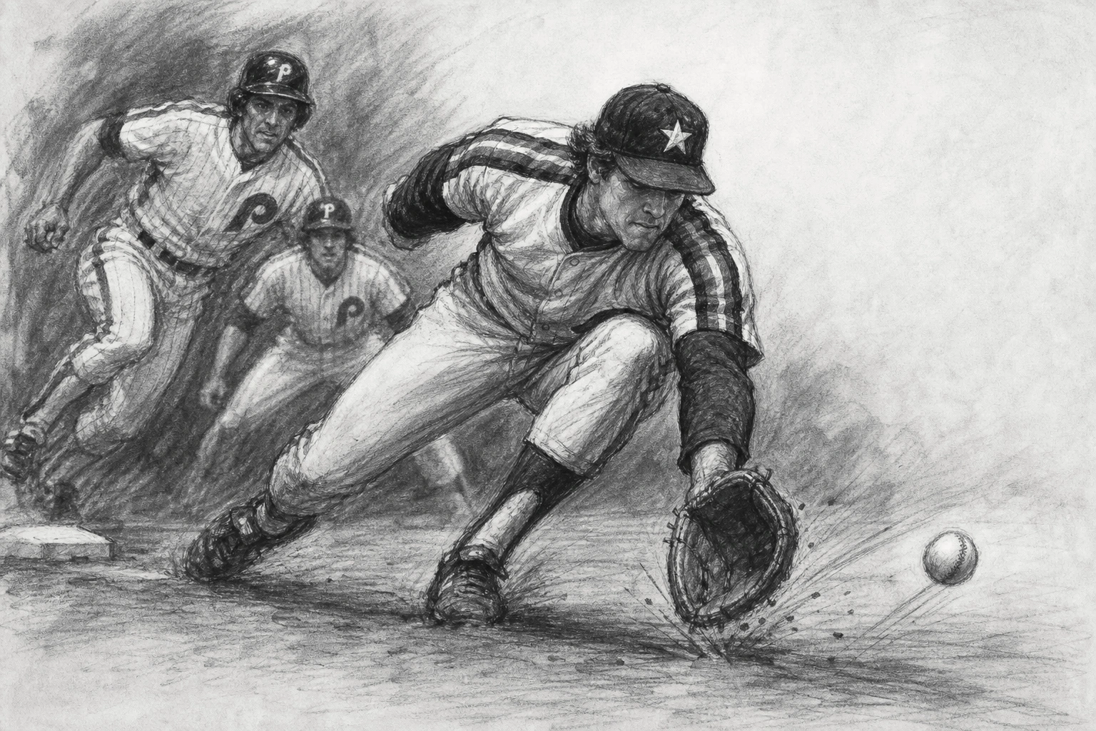 Original illustration for The Grounder That Kept the Phillies’ 1980 Pennant Hopes Alive